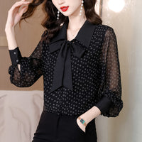 Bow Chiffon Shirt Letter Printed Loose Top