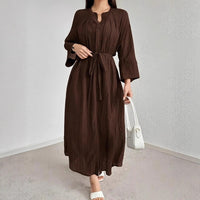 Stand-up Collar V-neck Batwing Sleeve Long-sleeve Dress