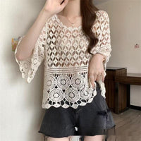 Beach Vacation Hollow-Out Crochet Blouse Top