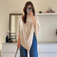 Shawl-Neck Sweater Irregular Wool Knitted Cape