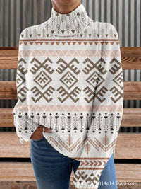 3D Striped Pattern Printed Turtleneck Long Sleeve Sweater