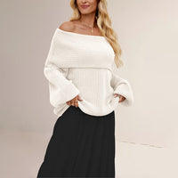 Women's Loose Knit Sweater With Boat Neck