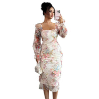 Elegant And Romantic Printed Long-Sleeve Dress For Women