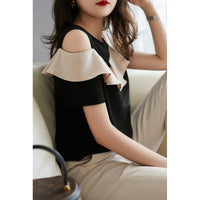 Short-sleeved Summer Clothes Loose Off-the-shoulder Ruffled Chiffon Blouse