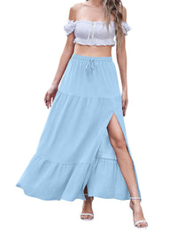 Women's Bohemian Solid Color Side Slit Skirt