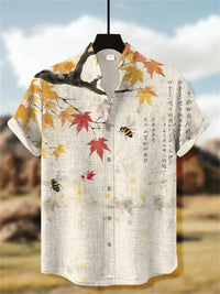 Mens Printed Short-Sleeve Stand-Up Collar Top
