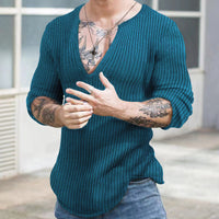 Men's Casual Autumn And Winter Deep V-neck Slim-fit Long Sleeve Solid Color Knitted Bottoming Shirt