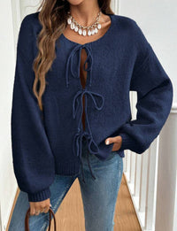 Women's Casual Loose Cardigan Lace-up Solid Color Sweater