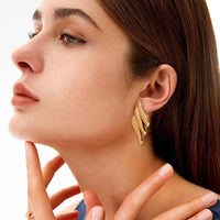 Stainless Steel Earrings 18K Gold Ear-ring Clip Real Gold Plating High-grade Irregular Texture