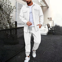 Double Pocket Printed Men's Casual Long Sleeve Shirt Trousers