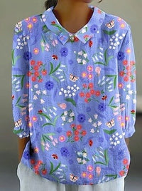 Loose Printed Crew Neck Casual Plus Size Women's Shirt