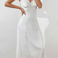 Womens Casual Lace-trimmed Long Slip Dress For Loungewear