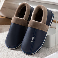 Leather Slippers Waterproof Thick Bottom Indoor Non-slip Warm Shoes