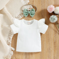 New Sunken Stripe Flounced Sleeve Floral Corduroy Suspender Pants Hair Band Three-piece Suit
