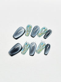 Women's Handmade Custom Dark Blue Cat's Eye Rhinestone White Niche High-grade Wear Armor