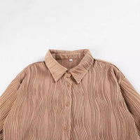 Fashionable Women's Plus Size Shirt With Fold-down Collar And Button Texture
