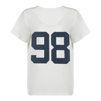Retro Digital Printed Loose Scoop Short Sleeve Top