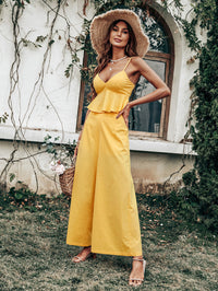 Yellow Vest Top Suspender Casual Jumpsuit Two-piece Suit
