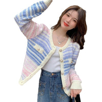 Women's Short Coat Color Striped Sweater Coat