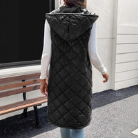 Mid-length Vest Dalin Plaid Hooded Sleeveless Coat