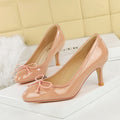 Bow-tie Round-toe High Heels Womens Low-cut Pumps