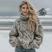 Womens High-neck Pullover Chunky-knit Jacquard Sweater