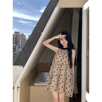 French-style Sleeveless Off-Shoulder Polka-Dot Dress