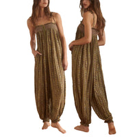 Womens Printed Loose-Fit Figure-Flattering Jumpsuit Pants