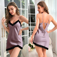 Womens Summer Thin Home Wear Backless Hollow-Out Camisole Nightdress