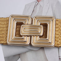 Square Metal Buckle Jute Wide Belt