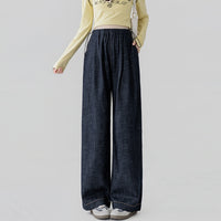Dark Blue Fade-Resistant Wide-Leg Rayon Straight-Leg Maternity Jeans