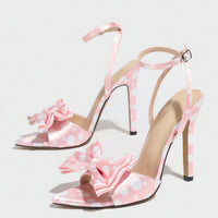Elegant High-end Silk Heels With A Delicate Polka-dot Pattern And A Refined Bowsoft Graceful And Utterly Sophisticated
