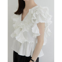Single-breasted Ruffled Pleated Short Blouse