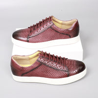 Lace-up Embossed Flat Casual Leather Shoes For Men