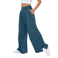 Womens New High-Waist Casual Wide-Leg Pants With Zippers And Pockets At The Hem