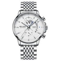 Business Three-eye Timing Leather Luminous Watch Steel Band