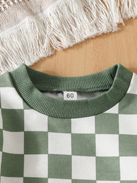 Baby Triangle Jumpsuit Chessboard Plaid Pullover Sweater