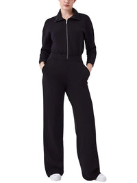 Long Sleeve Wide Leg Jumpsuit Rompers Zipper And Lapel Sweatshirt Suit Women