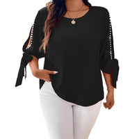 Women's Solid Color Woven Off-shoulder Pearl Tie Casual Shirt