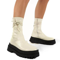 Platform Lace-up Middle Boots Plus Size Platform Heel Ankle Boots