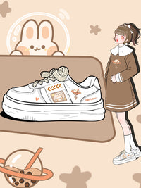 Girls' Casual Platform Leather White Shoes