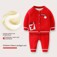 Baby Sweater Suit Girls' Fleece-lined Thickened Clothes Sweater