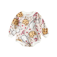 Baby Printed Cuffs Rib Long Sleeve Triangle Romper