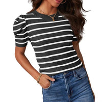 Womens Summer Casual Short-Sleeve Knitted Top