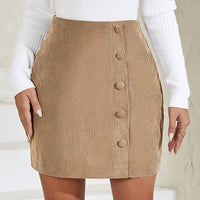 Fabric Button Zipper Short High Waist Slim Fit Pencil Skirt