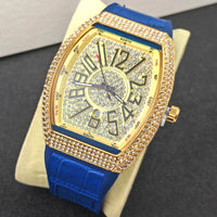 Barrel-shaped Minimalist Wristwatch Leather Strap Diamond Accents Quartz Watch