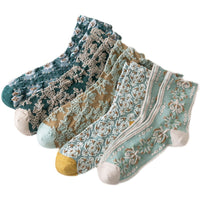 Palace Style Green Middle Tube Retro Autumn And Winter Socks Women