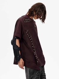 Pin Short Sleeve Stitching Boys Padded Shoulder T-shirt