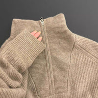 Raccoon Fur High Neck Semi-Zip Pullover Sweater Women