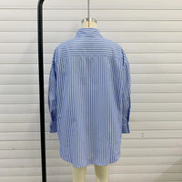 Plus Size Loose Casual Mid-length Short Front And Long Back Striped Shirt
